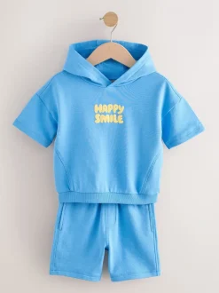 À capuche bleu/jaune - Ensemble sweat-shirt et short (3mths-8yrs)