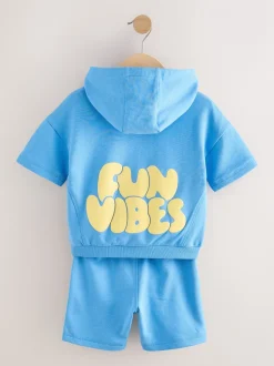 À capuche bleu/jaune - Ensemble sweat-shirt et short (3mths-8yrs)