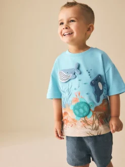Animal de la mer bleue - T-shirt rembourré 3D à manches courtes (3mois7ans)