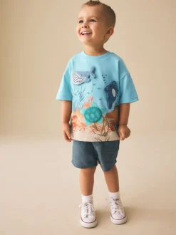 Animal de la mer bleue - T-shirt rembourré 3D à manches courtes (3mois7ans)