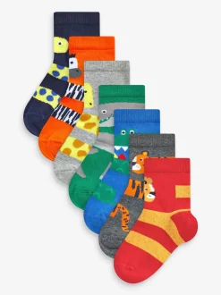 Animal rouge/bleu/vert - Paquet de chaussettes en coton riche 7