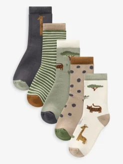 Animaux safari - Chaussettes en coton éponge riche 5 Lot