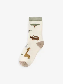 Animaux safari - Chaussettes en coton éponge riche 5 Lot