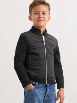 Anthracite mélangé - Veste zippée hybride en maille et matelassée Reiss Southend