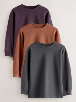 Anthracite/baie/fauve - T-shirts épais décontractés à manches longues Lot de 3 (3-16ans)