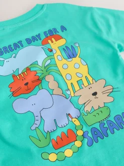 Aqua Bleu Animal - T-shirt Manches courtes Back Imprimé (3mths-7yrs)
