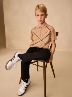 Argyle brun fauve - Polos tricotés à col zippé (3-16yrs)