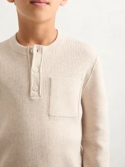 Avoine chiné - Haut Reiss Harrison en coton Mélange côtelé à col boutonné