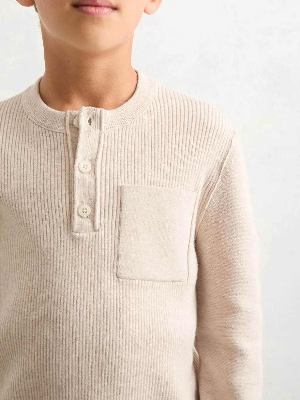 Avoine chiné - Haut Reiss Harrison en coton Mélange côtelé à col boutonné