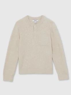 Avoine chiné - Haut Reiss Harrison en coton Mélange côtelé à col boutonné