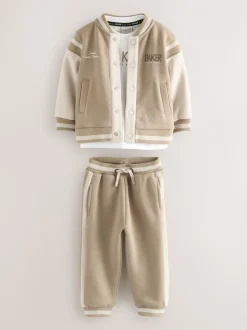 Baker by Ted Baker Beige Sable Varsity Jacket T-Shirt et Joggings Ensemble 3 pièces