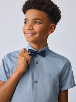 Baker by Ted Baker Chemise Bleu à Manches courtes avec Nœud Cravate