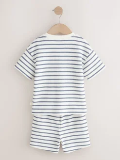 Bande bleue/blanche - Ensemble t-shirt et short à manches courtes Lot de 2 (3mois7ans)