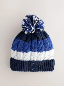 Bande bleue/blanche - Pom Bonnet Chapeaux (3mths-16yrs)