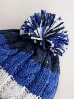 Bande bleue/blanche - Pom Bonnet Chapeaux (3mths-16yrs)