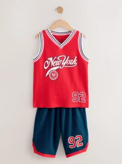 basket-ball Rouge/Bleu - Pyjama court simple 100% coton (4-16ans)