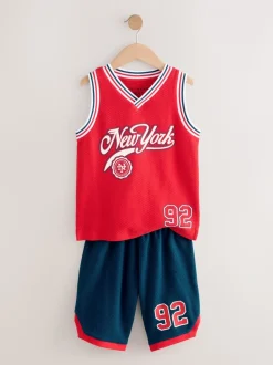 basket-ball Rouge/Bleu - Pyjama court simple 100% coton (4-16ans)