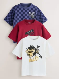 Berry/écru/violet - Lot de 3 t-shirts à manches courtes à imprimé graphique décontractés (3-16ans)