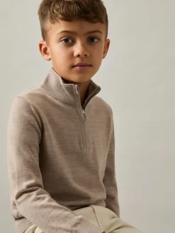 Blé chiné - Pull Reiss Blackhall à quart de zip en laine mérinos