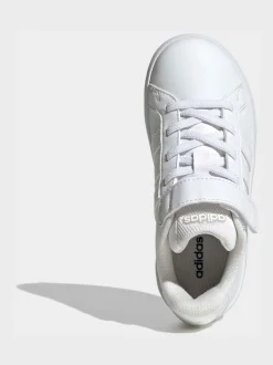 Blanc - adidas Grand Court 3.0 Baskets enfant à lacets élastiques