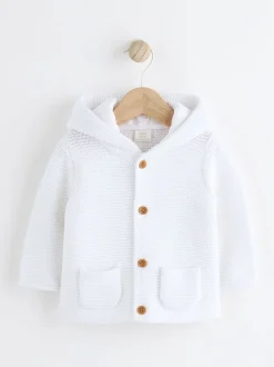 Blanc - Bébé à capuche en tricot Cardigan