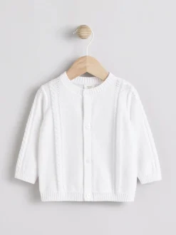 Blanc - Cardigan bébé en maille torsadée