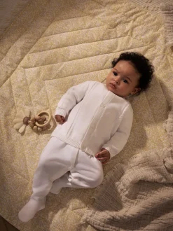 Blanc - Cardigan bébé en maille torsadée