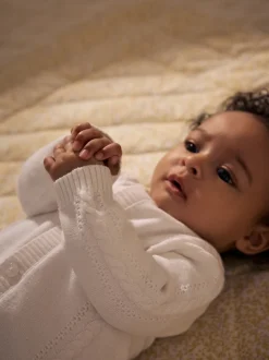 Blanc - Cardigan bébé en maille torsadée