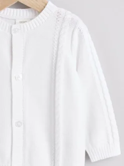 Blanc - Cardigan bébé en maille torsadée