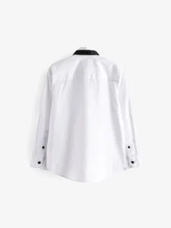 Blanc - Chemise élégante à manches longues avec nœud papillon (3-16ans)