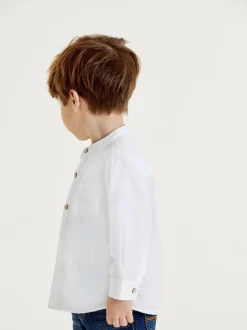 Blanc - Chemise Lin Mix à col grand-père (3mths-7yrs)