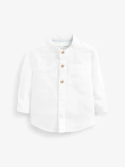 Blanc - Chemise Lin Mix à col grand-père (3mths-7yrs)