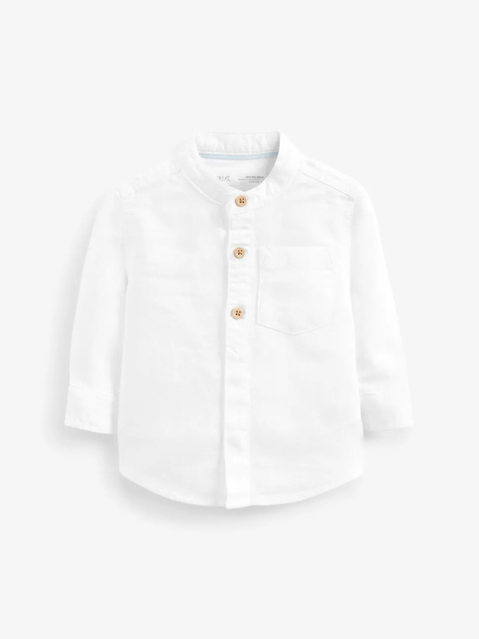 Blanc - Chemise Lin Mix à col grand-père (3mths-7yrs)