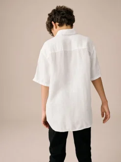 Blanc - Chemise manches courtes 100% lin (3-16ans)