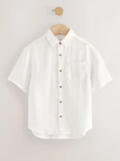 Blanc - Chemise manches courtes 100% lin (3-16ans)