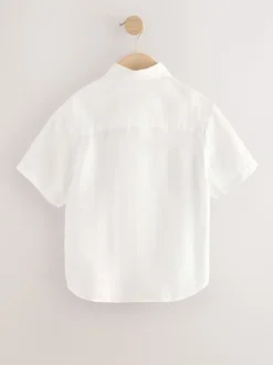 Blanc - Chemise manches courtes 100% lin (3-16ans)