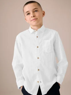 Blanc - Chemise manches longues 100% lin (3-16ans)