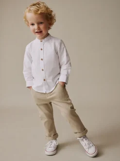 Blanc - Chemise Oxford à Manches longues et Col mao (3mois-7ans)