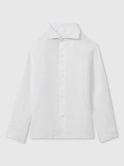Blanc - Chemise Reiss Ruban rayée en lin à col coupé