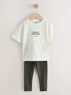 Blanc - Ensemble Manches courtes  100% coton - T-shirt et Leggings (3mths-7yrs)