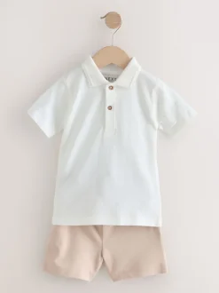 Blanc - Ensemble polo texturé à manches courtes et short (3mois7ans)