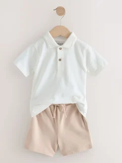 Blanc - Ensemble polo texturé à manches courtes et short (3mois7ans)