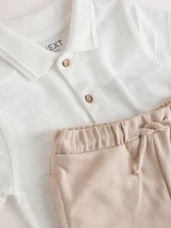 Blanc - Ensemble polo texturé à manches courtes et short (3mois7ans)