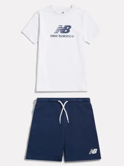 Blanc - Ensemble t-shirt et short ft à logo empilé New Balance