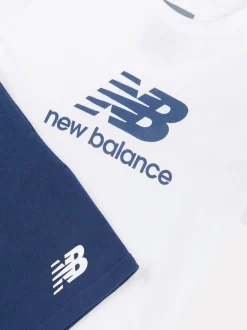 Blanc - Ensemble t-shirt et short à logo empilé New Balance
