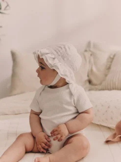 Blanc - Lot de 5 bodys côtelés à manches courtes pour bébé