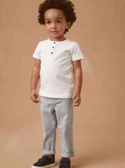 Blanc - Manches courtes  Henleys T-shirt à col rond (3mths-7yrs)