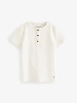 Blanc - Manches courtes  Henleys T-shirt à col rond (3mths-7yrs)