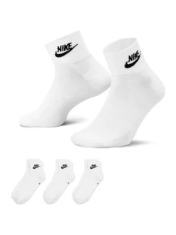 Blanc - Nike Tous les jours Essentiel Cheville 100% Coton Chaussettes 3 Lot