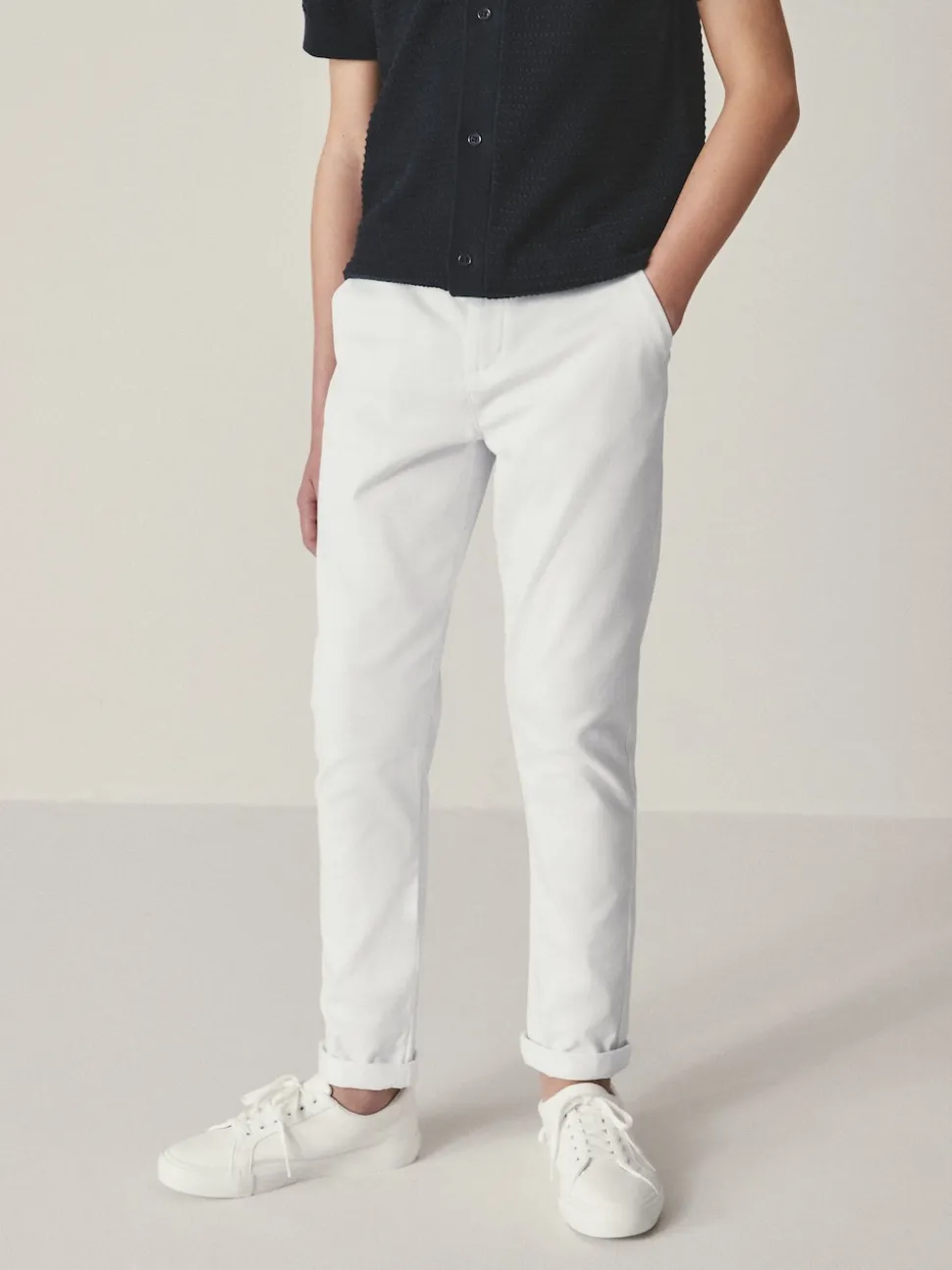 Blanc - Pantalon chino extensible (3-17ans)